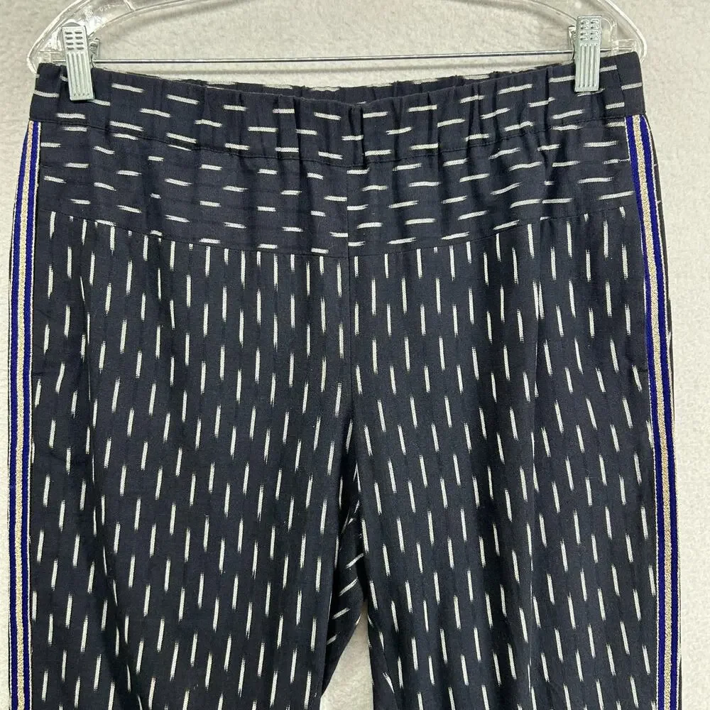 J.CREW Pants Womens 10 Pull On Ikat Cropped Metallic Tux Stripes Cotton Blue